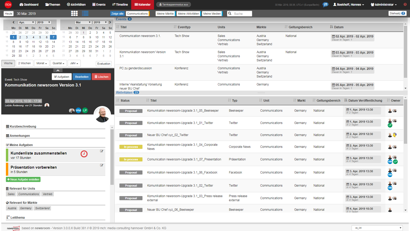 Der Kalender - Newsroom Software